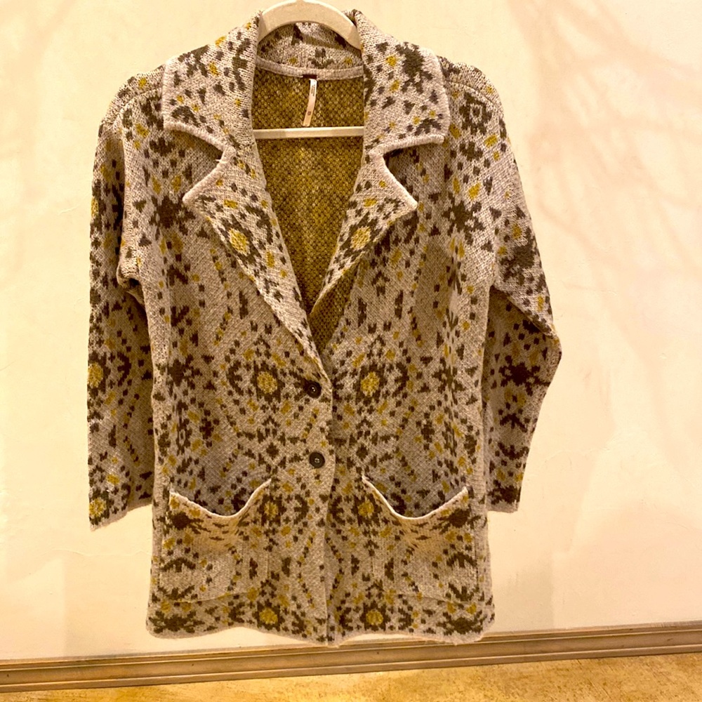 Free People Green and Gold Buttoned Cardigan Size XSmall